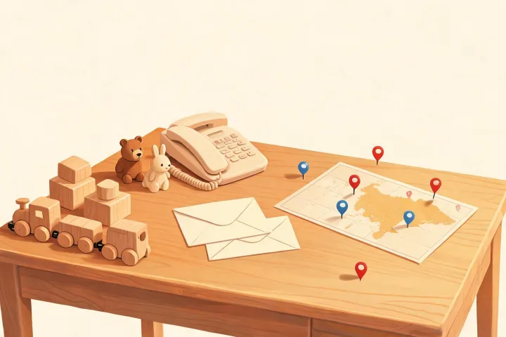 Map and toy support desk illustration